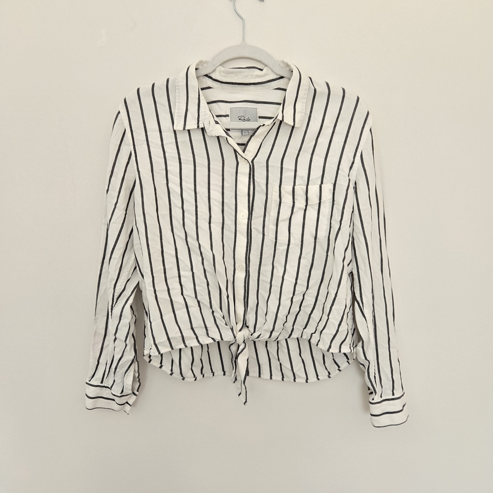 Rails White and Black Striped Button-Down Shirt tie front Normcore Size Large